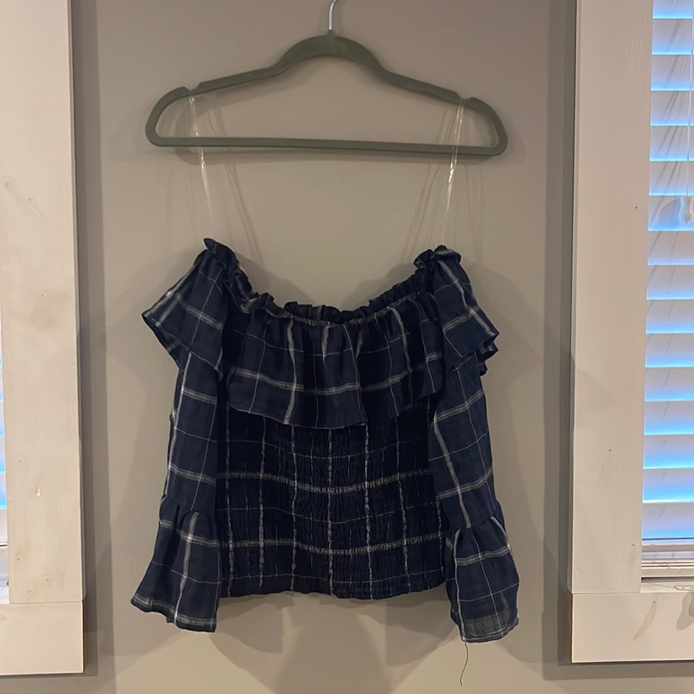 Blue, off the shoulder, Long sleeve